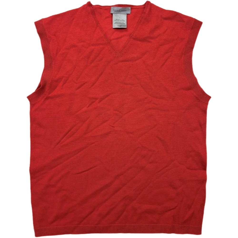 Nicole Farhi Men Sz Large‎ Red V Neck Sleeveless Sweater Vest Wool Blend